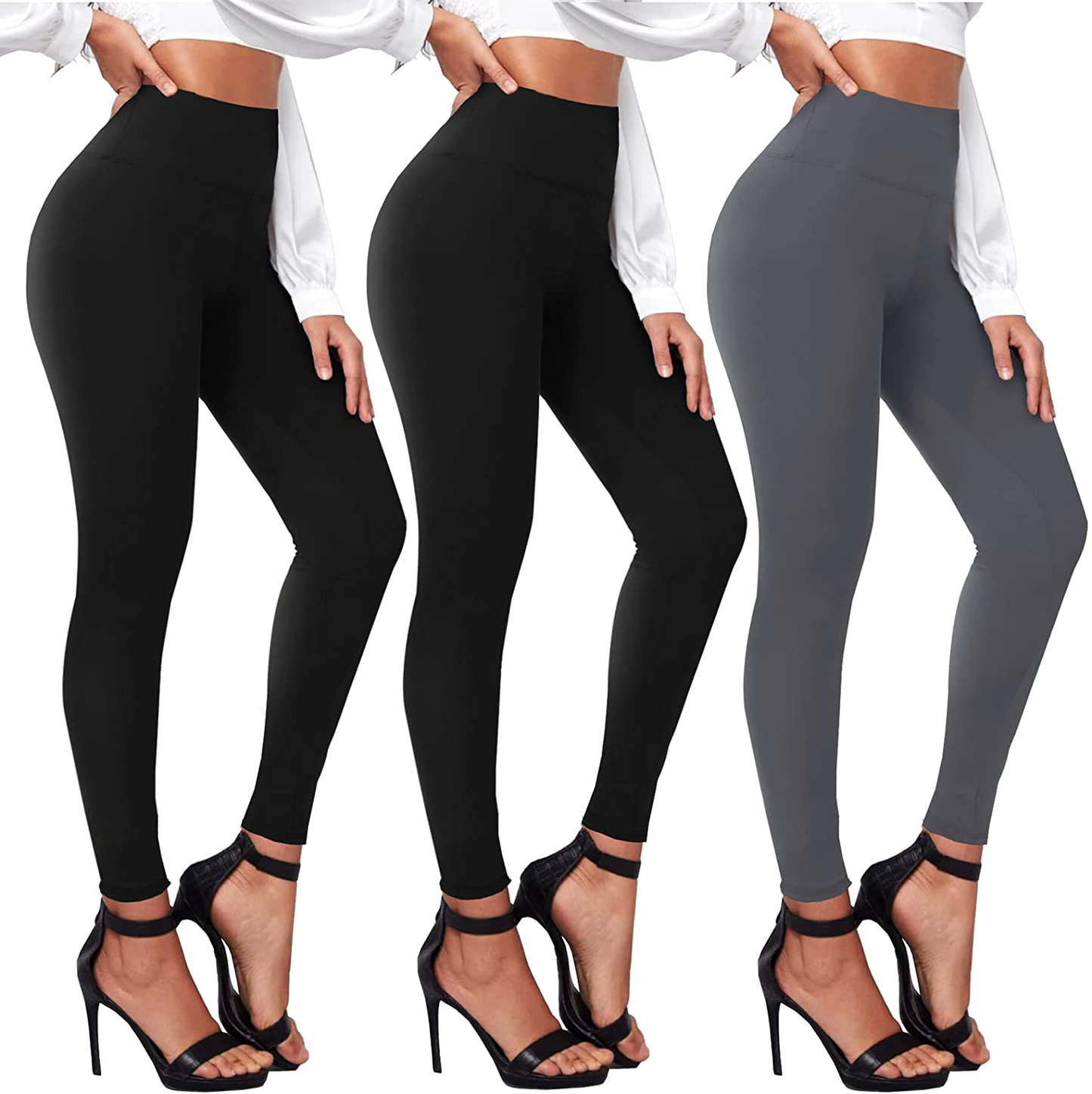TNNZEET 3 Pack High Waisted Leggings for Women - Buttery Soft Workout Running Yoga Pants Apparel & Accessories > Clothing > Activewear TNNZEET Blackx2/ Grey Large-X-Large 