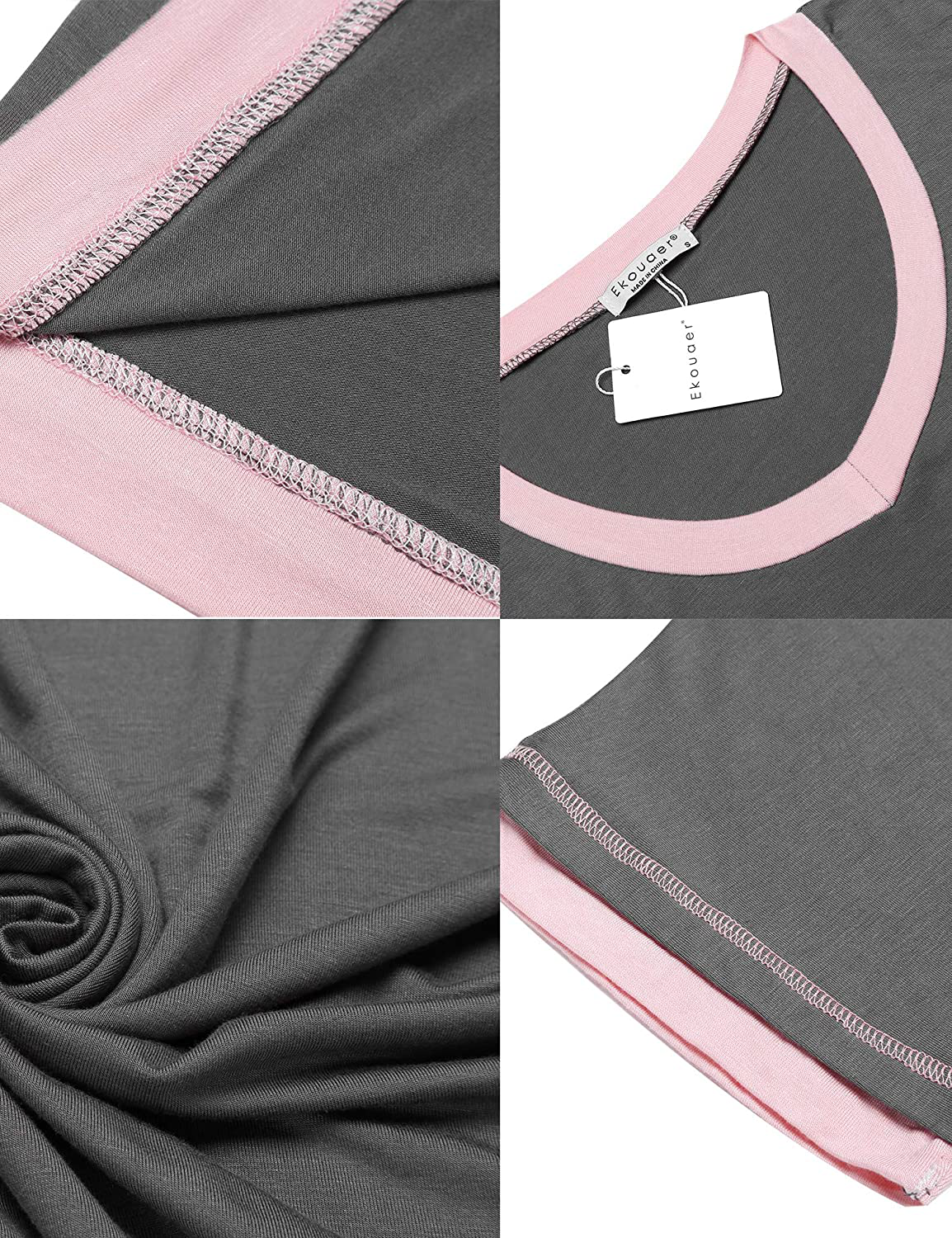 Ekouaer Nightgowns for Womens Short Sleeve Nightdress V Neck Nightshirt Comfy Sleep Shirt S-XXL Apparel & Accessories > Clothing > Sleepwear & Loungewear > Nightgowns Kylie Max   