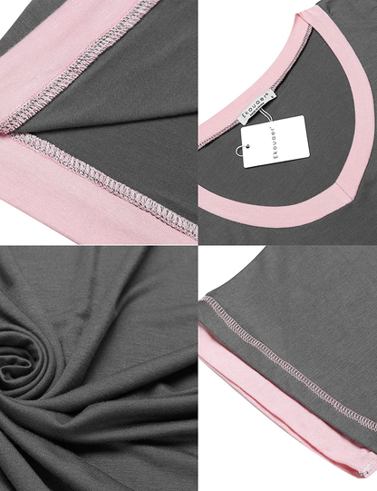 Ekouaer Nightgowns for Womens Short Sleeve Nightdress V Neck Nightshirt Comfy Sleep Shirt S-XXL Apparel & Accessories > Clothing > Sleepwear & Loungewear > Nightgowns Kylie Max   