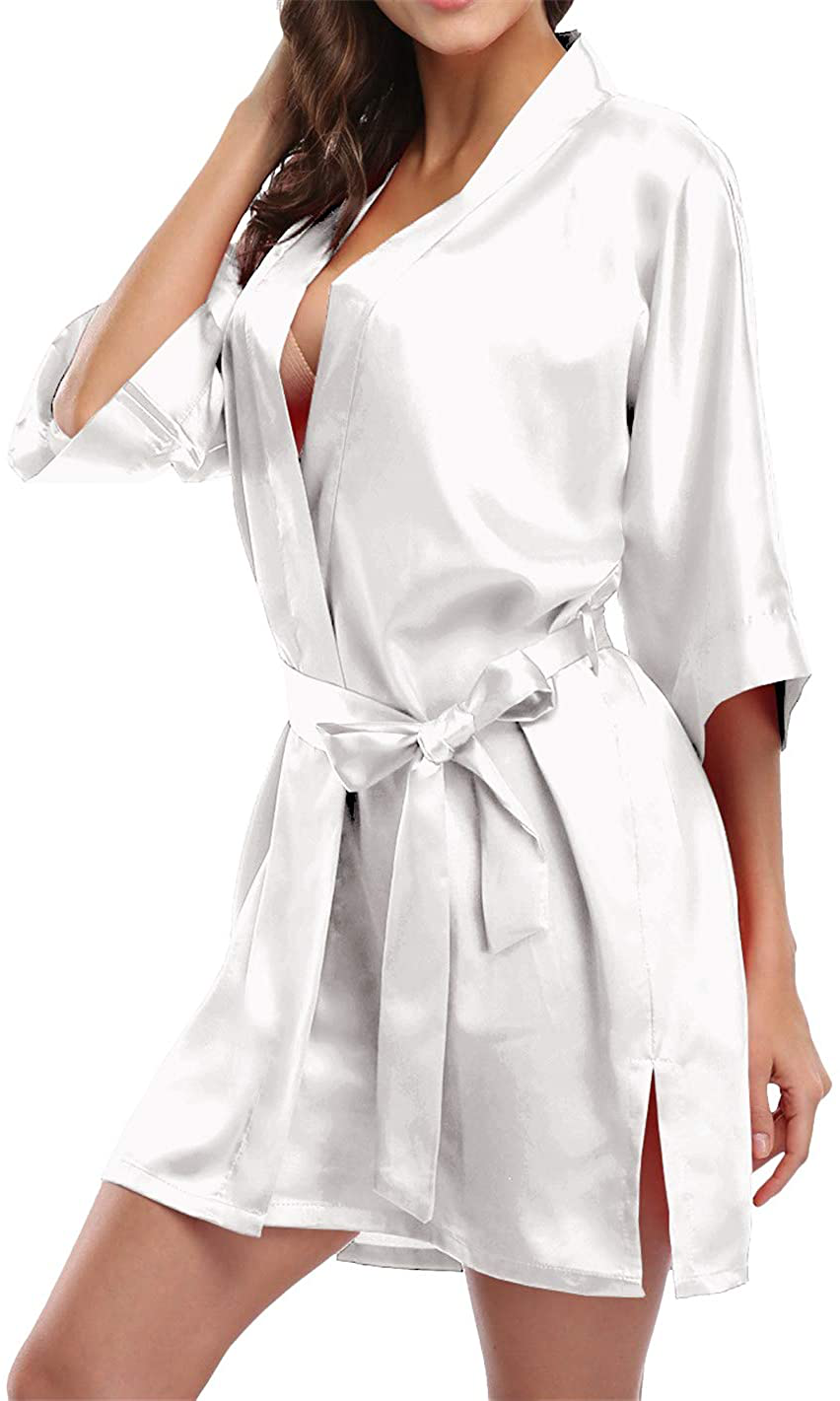 Giova Women'S Short Kimono Robe Solid Color Wedding Party Bathrobe Lightweight Apparel & Accessories > Clothing > Sleepwear & Loungewear > Robes Giova   
