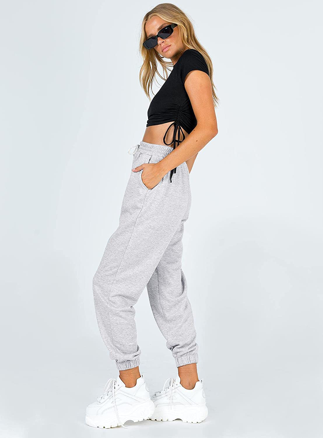 Ezymall Womens Sweatpants Comfy High Waisted Workout Athletic Lounge Joggers Pants with Pockets Apparel & Accessories > Clothing > Activewear Kylie Max   