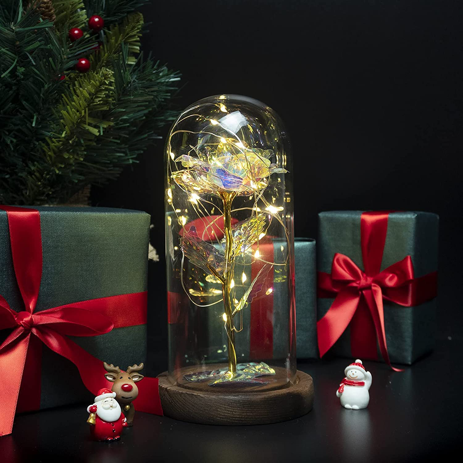 Tongtai Galaxy Rose Flower Gift-Galaxy Enchanted Rose with Led Light String in Glass Dome -Gifts for Women Mom Her Birthday Wedding Anniversary Room Home Bedroom Decor Arts & Entertainment > Party & Celebration > Gift Giving Tongtai   