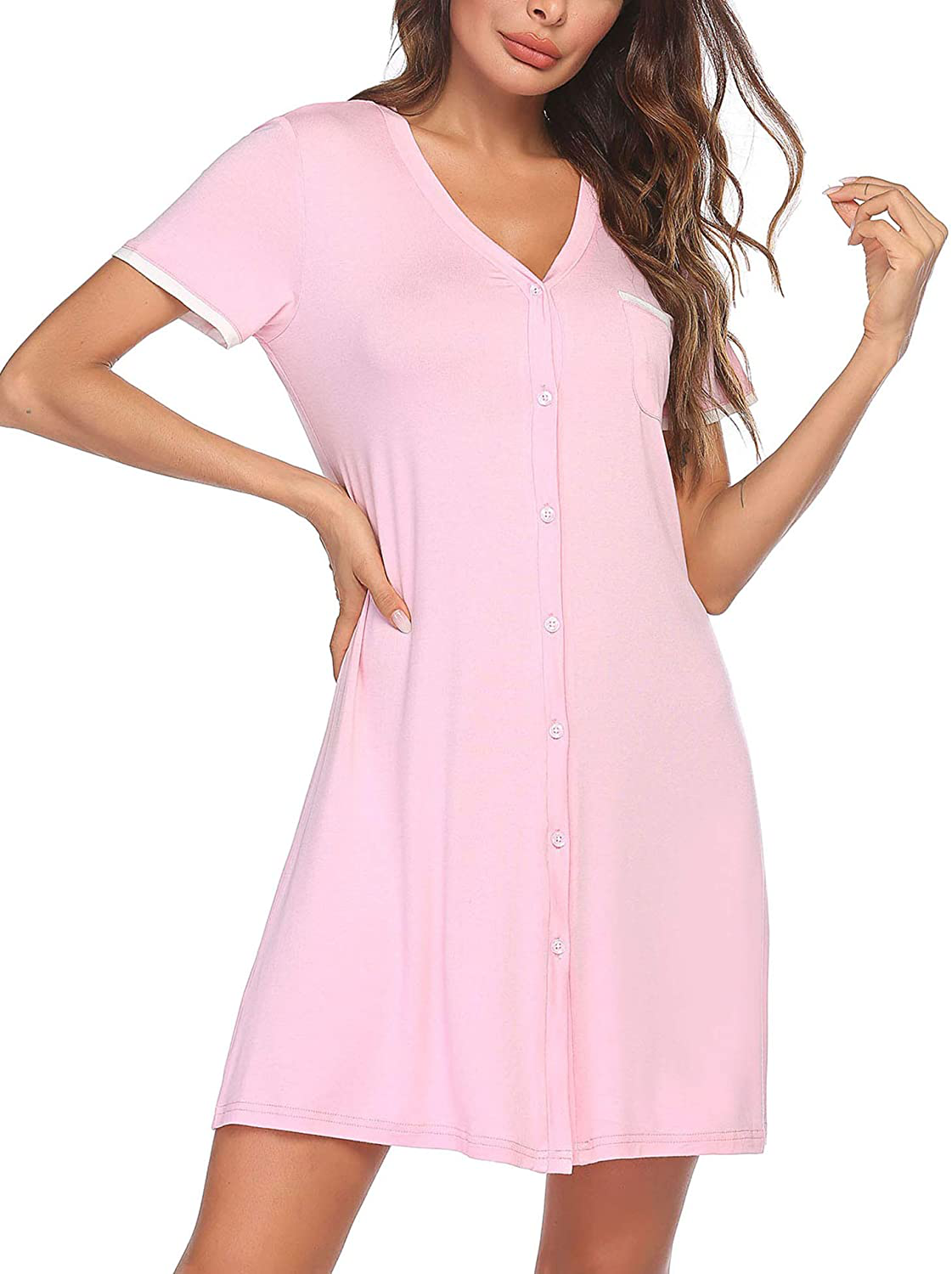Ekouaer Short Sleeve Nightgowns for Women, Women'S Button down Sleepwear Classical Sleep Shirt Dress Apparel & Accessories > Clothing > Sleepwear & Loungewear > Nightgowns Kylie Max   