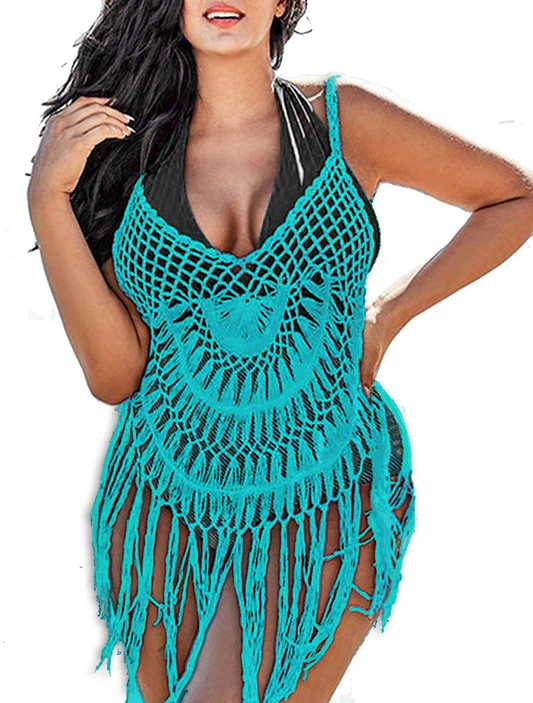 Ekouaer Beach Swimsuit Cover up Women Crochet Bikini Coverups Summer Pool Swimwear Tassel Dress Apparel & Accessories > Clothing > Swimwear Kylie Max   