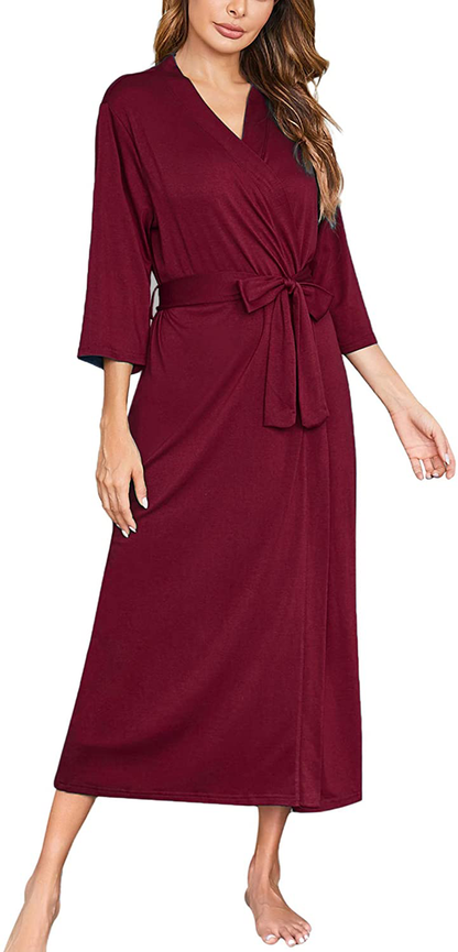 Ekouaer Womens Robes, Lightweight Cotton Robe Soft Sleepwear Ladies Loungewear Dressing Gown Long Bathrobe Apparel & Accessories > Clothing > Sleepwear & Loungewear > Robes Ekouaer Wine Red Medium 