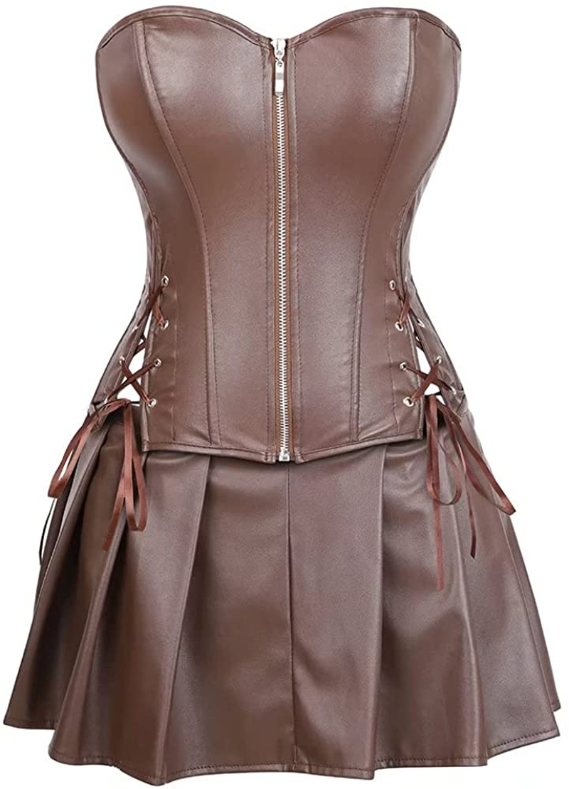 Leather Corsets for Women Bustier Lingerie Top Punk Rock Waist Cincher Basque Halloween Costume Apparel & Accessories > Clothing > Underwear & Socks > Lingerie jutrisujo Leather 5802brown 5X-Large 
