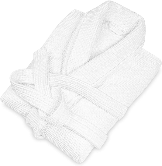 Luxury White Spa Bathrobe Unisex - Cotton Waffle Exterior, Terry Towel Interior Apparel & Accessories > Clothing > Sleepwear & Loungewear > Robes Kylie Max   