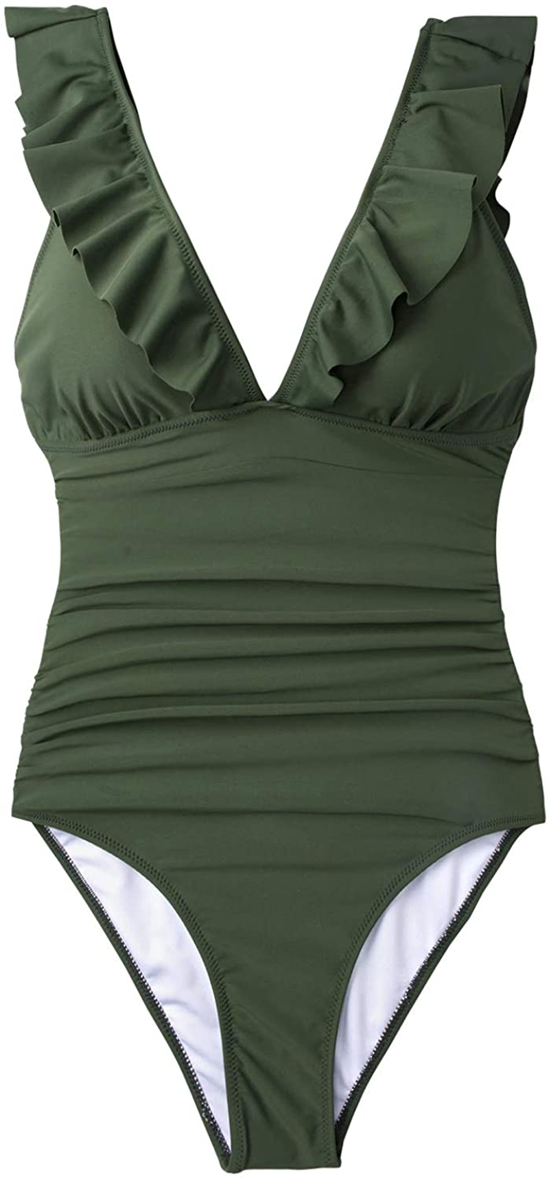 CUPSHE Women'S V Neck One Piece Swimsuit Ruffled Lace up Monokini Apparel & Accessories > Clothing > Swimwear Kylie Max   