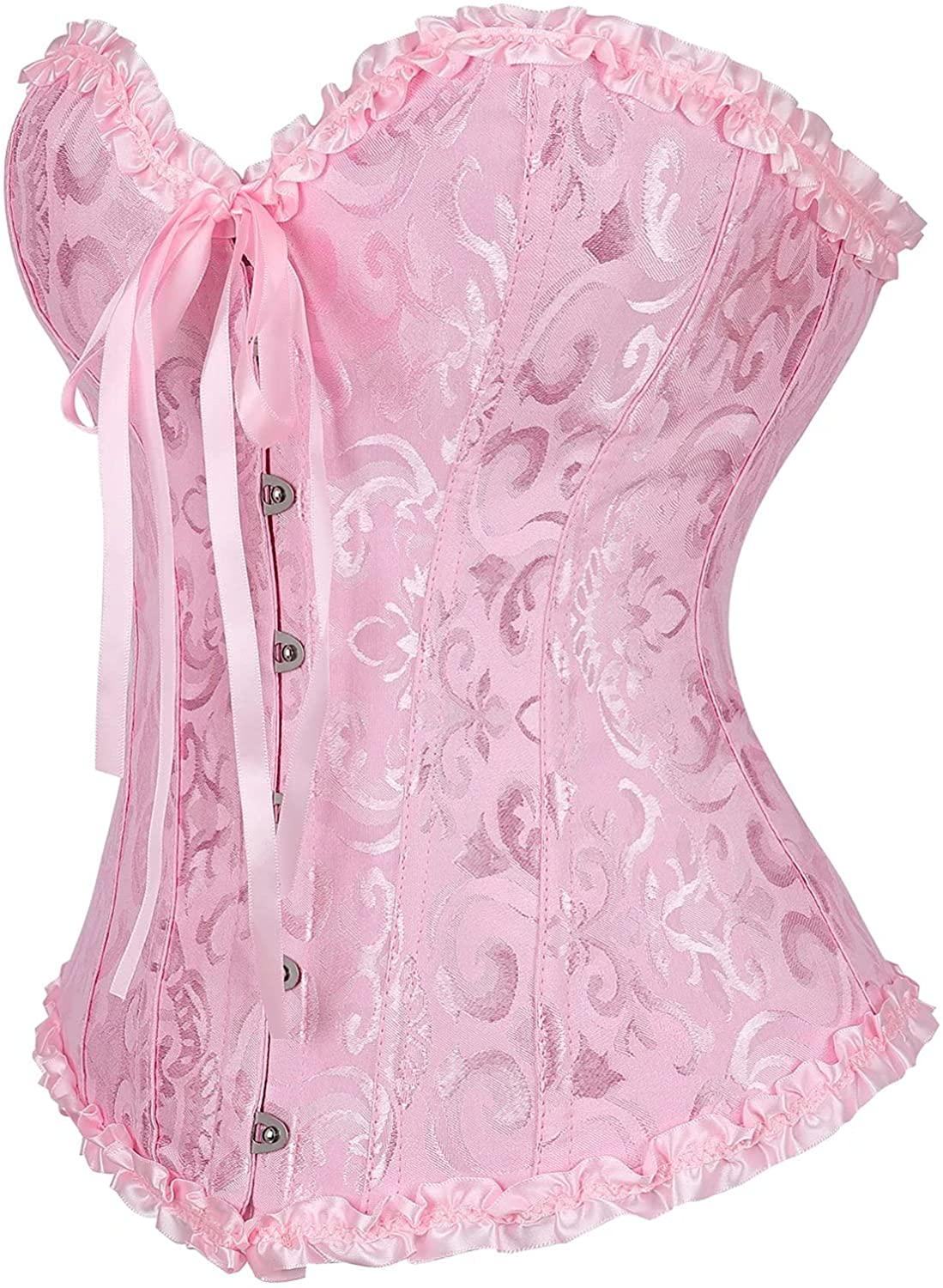 Corset Top Bustier Women'S Overbust Satin Floral Lace up Trim plus Size Bodyshaper Apparel & Accessories > Clothing > Underwear & Socks > Lingerie KYLIE MAX   