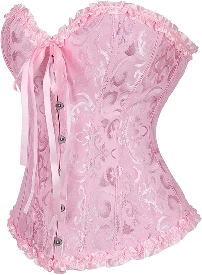Corset Top Bustier Women'S Overbust Satin Floral Lace up Trim plus Size Bodyshaper Apparel & Accessories > Clothing > Underwear & Socks > Lingerie KYLIE MAX   