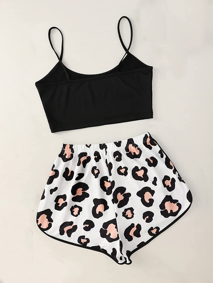 SOLY HUX Women'S Letter Leopard Print Cami Top and Shorts Cute Pajama Set Sleepwear Apparel & Accessories > Clothing > Sleepwear & Loungewear Kylie Max   