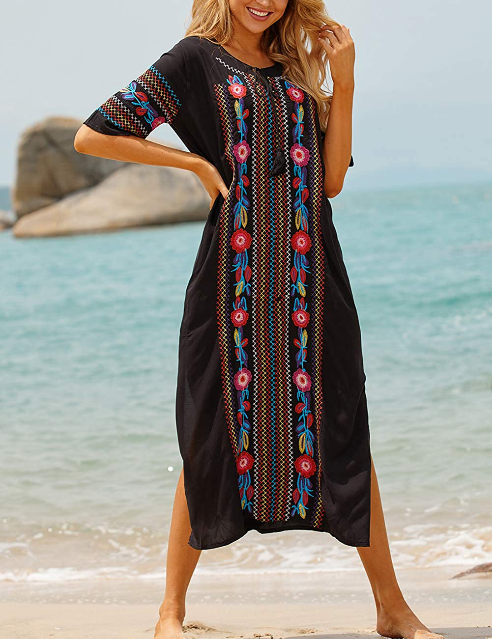 Bsubseach Women Beachwear Turkish Kaftans Long Swimsuit Cover up Caftan Beach Dress Apparel & Accessories > Clothing > Swimwear Kylie Max   