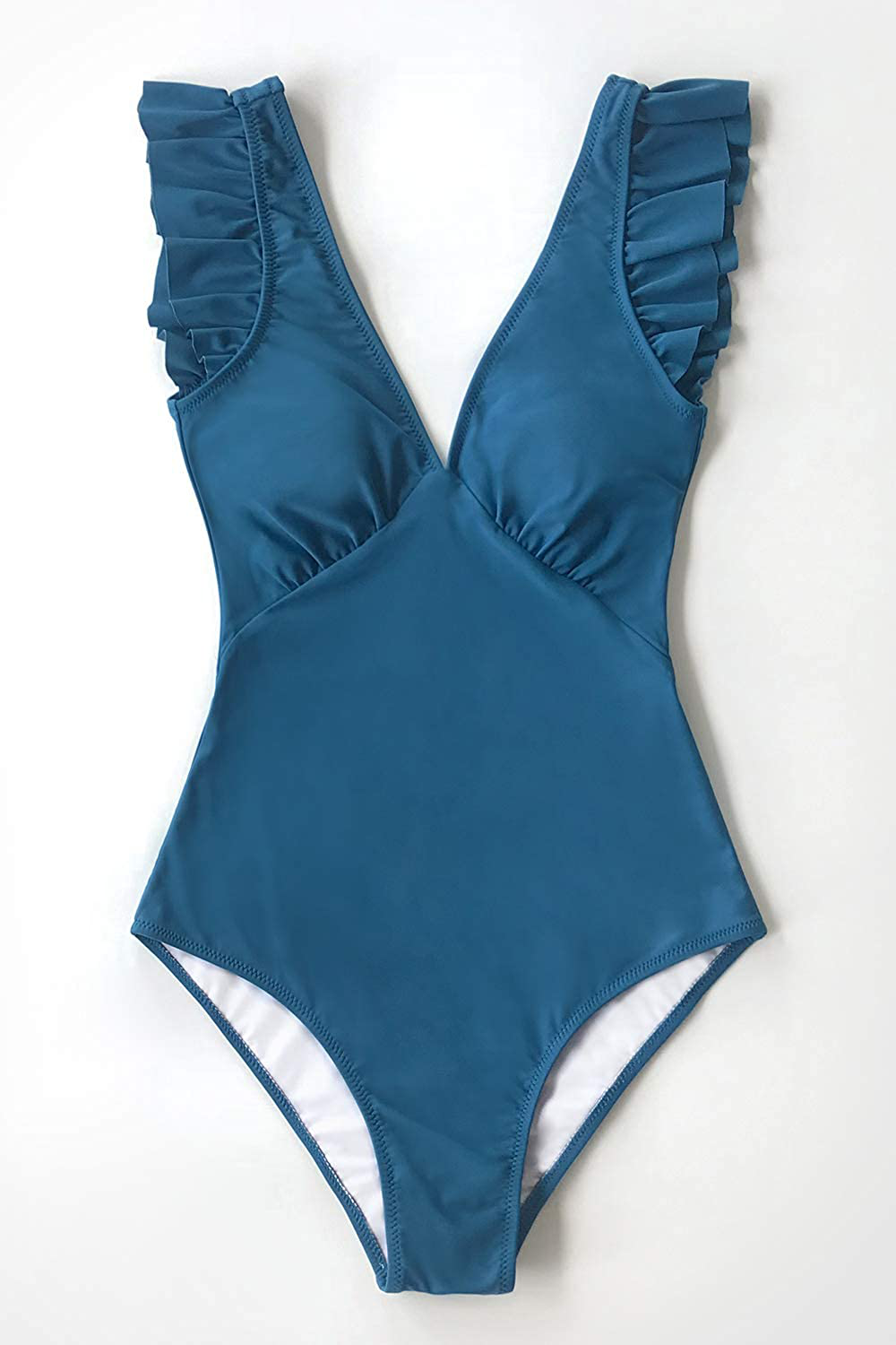 CUPSHE Women'S One Piece Swimsuit V Neck Ruched Ruffle Shoulder Swimwear Bathing Suits Apparel & Accessories > Clothing > Swimwear Kylie Max   