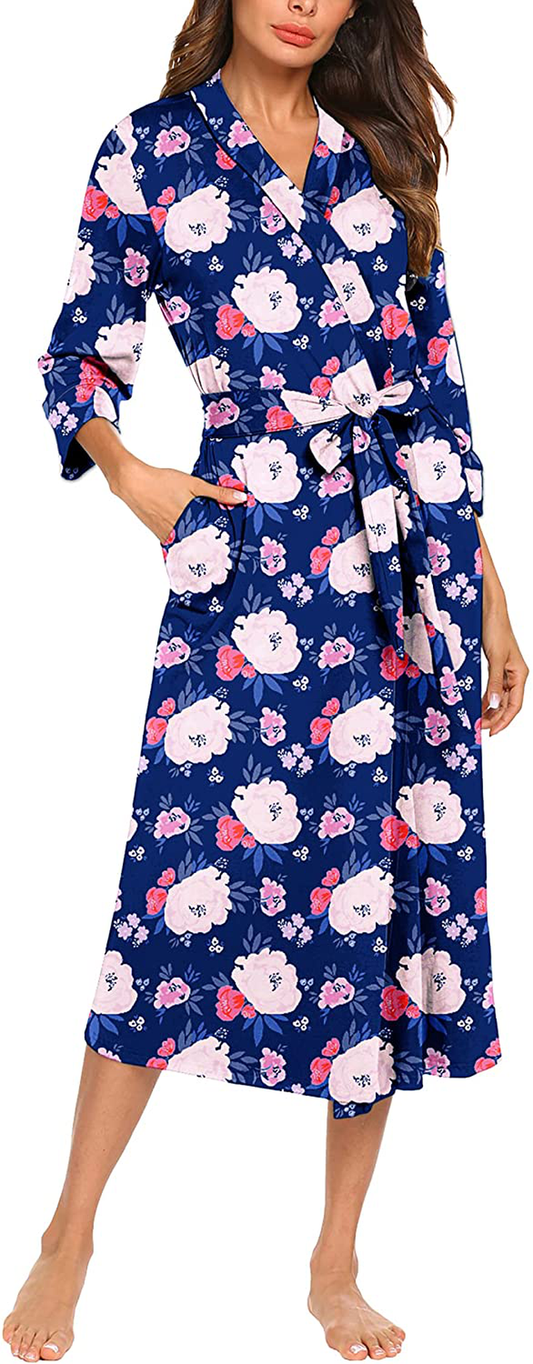 MAXMODA Women Kimono Robes Long Knit Bathrobe Soft Robe Casual Ladies Loungewear S-3XL Apparel & Accessories > Clothing > Sleepwear & Loungewear > Robes Kylie Max   
