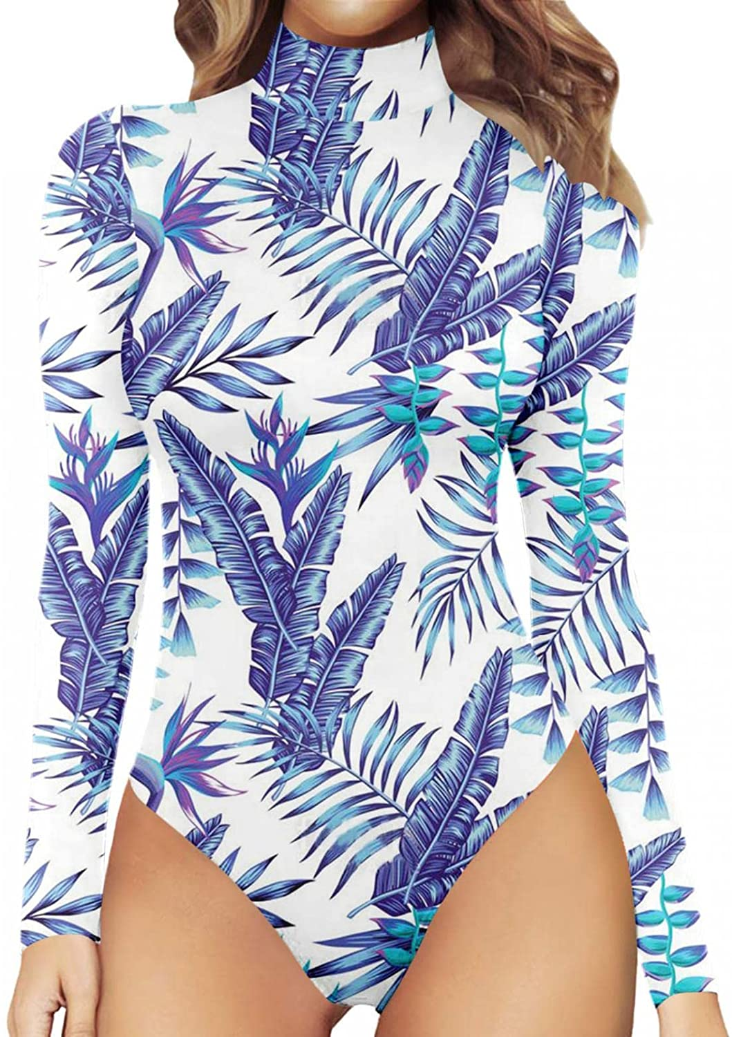 Burband Womens One Piece Playsuits Turtleneck Basic Bodysuit Sunflower High Neck Long Sleeve Slim Fit Leotard Rompers Apparel & Accessories > Clothing > Underwear & Socks > Shapewear Burband   