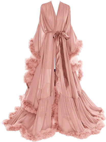 Molisa Women'S Sexy Feather Bridal Robe Long Wedding Scarf Illusion Bathrobe Sleepwear Lingerie Robe Nightgown Apparel & Accessories > Clothing > Sleepwear & Loungewear > Robes Molisa Dusty Rose 4X-Large 