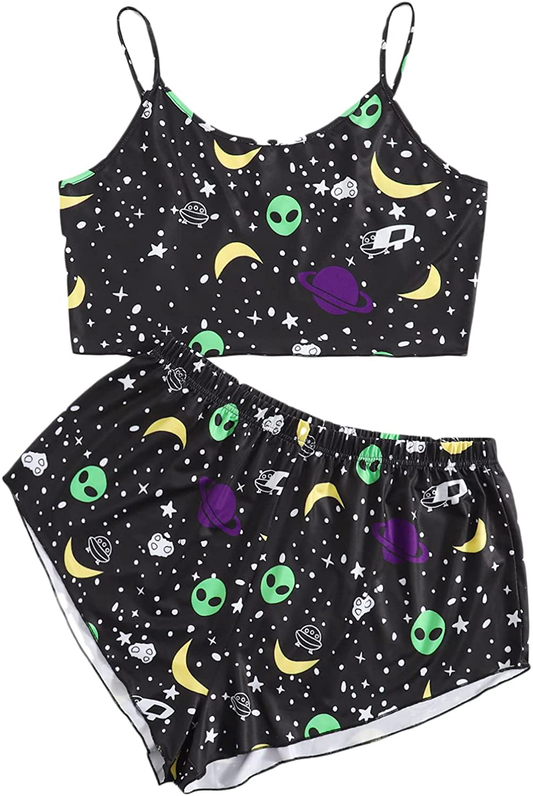 SOLY HUX Women'S plus Size Cartoon Print Cami Top and Shorts Pajama Set Sleepwear Apparel & Accessories > Clothing > Sleepwear & Loungewear Kylie Max   
