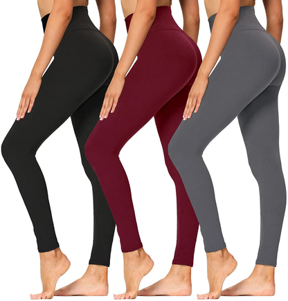 High Waisted Leggings for Women - Soft Athletic Tummy Control Pants for Running Cycling Yoga Workout - Reg & Plus Size Apparel & Accessories > Clothing > Activewear SYRINX 3 Pack Black, Dark Grey, Wine Large-X-Large 