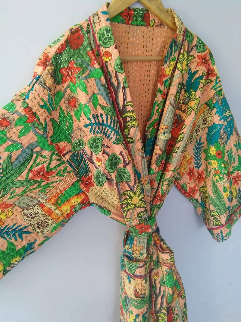 Handmade Kimono Cardigan Kantha Work Robes Front Shirt Open Japanese Kimono Bridesman Robes Kimono Cardigan Beach Wear Maternity Cotton Robe Floral Kimono by RANJANACRAFT. Apparel & Accessories > Clothing > Sleepwear & Loungewear > Robes Generic   