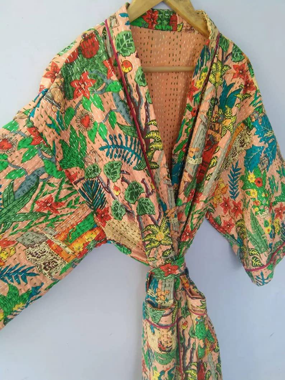 Handmade Kimono Cardigan Kantha Work Robes Front Shirt Open Japanese Kimono Bridesman Robes Kimono Cardigan Beach Wear Maternity Cotton Robe Floral Kimono by RANJANACRAFT. Apparel & Accessories > Clothing > Sleepwear & Loungewear > Robes Generic   