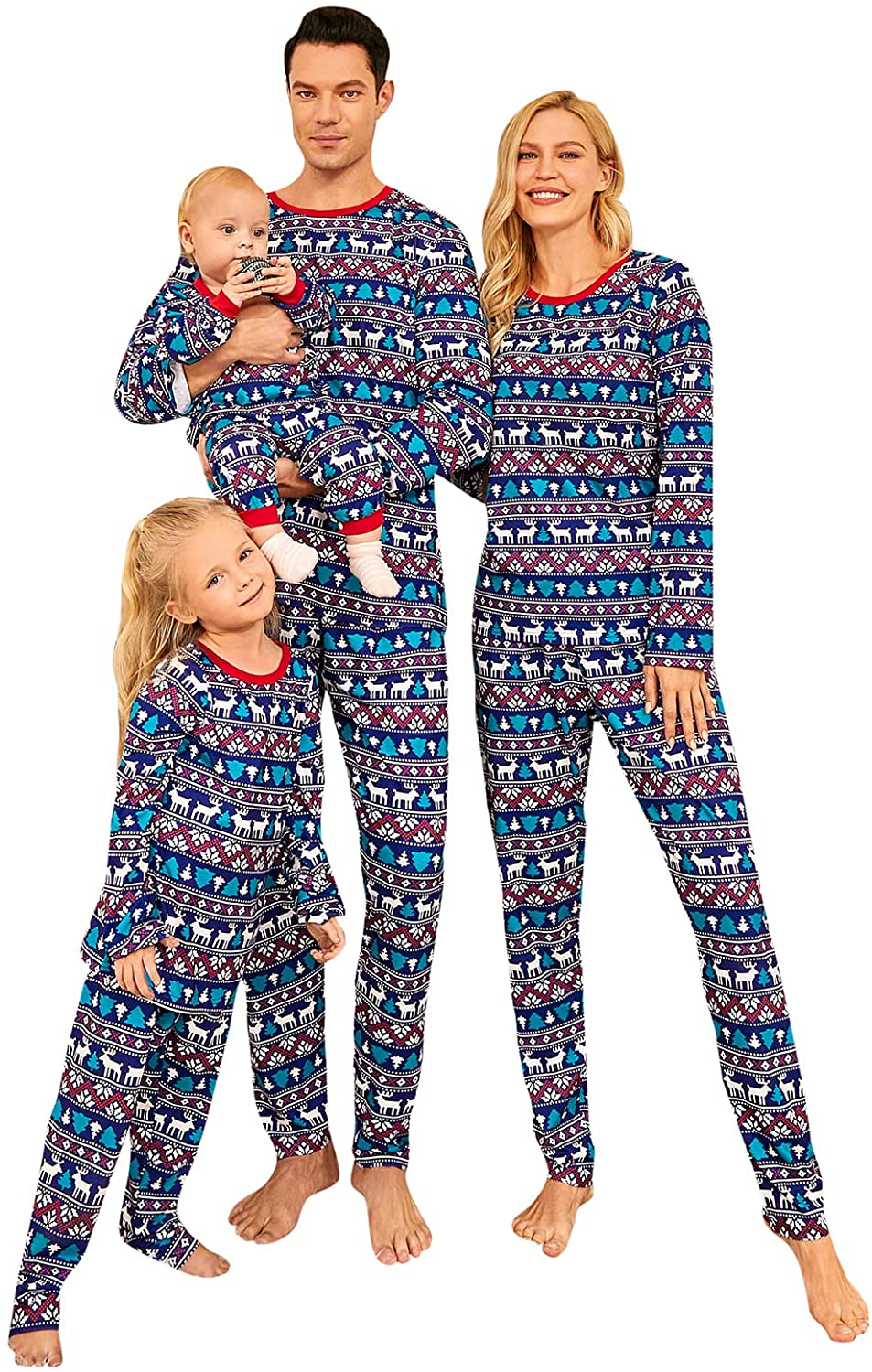 Family Christmas Pjs Matching Sets Christmas Pajamas Red Santa'S Deer Top and Black Pants Long Sleeve Sleepwear Apparel & Accessories > Clothing > Sleepwear & Loungewear > Pajamas Kylie Max   