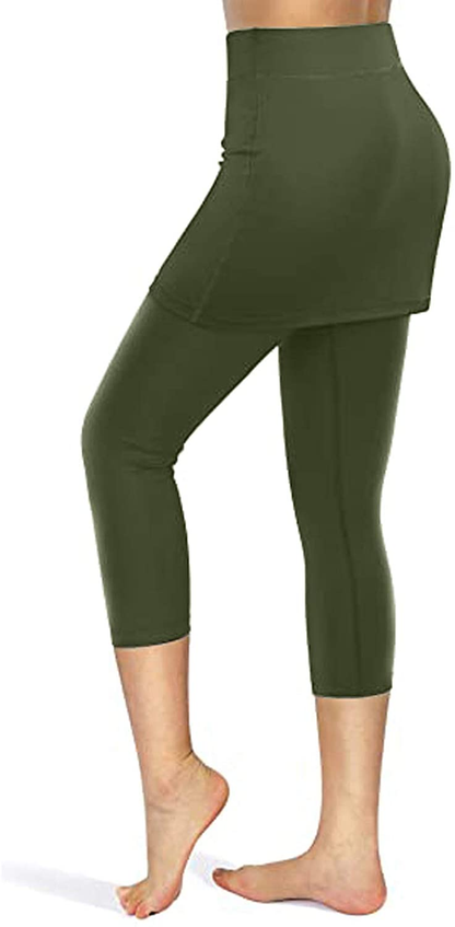 Burband Womens Skirted Leggings Capri Skirt Yoga Active Tights Pants Golf Tennis Workout Skort Sport Leggings with Pockets Apparel & Accessories > Clothing > Underwear & Socks > Shapewear Burband   