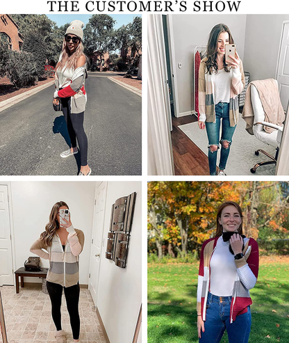 BTFBM Women Zip up Striped Hoodies Jackets Color Block Print Long Sleeve Drawstring Stretchy Casual Pullover Sweatshirts Apparel & Accessories > Clothing > Activewear Kylie Max   
