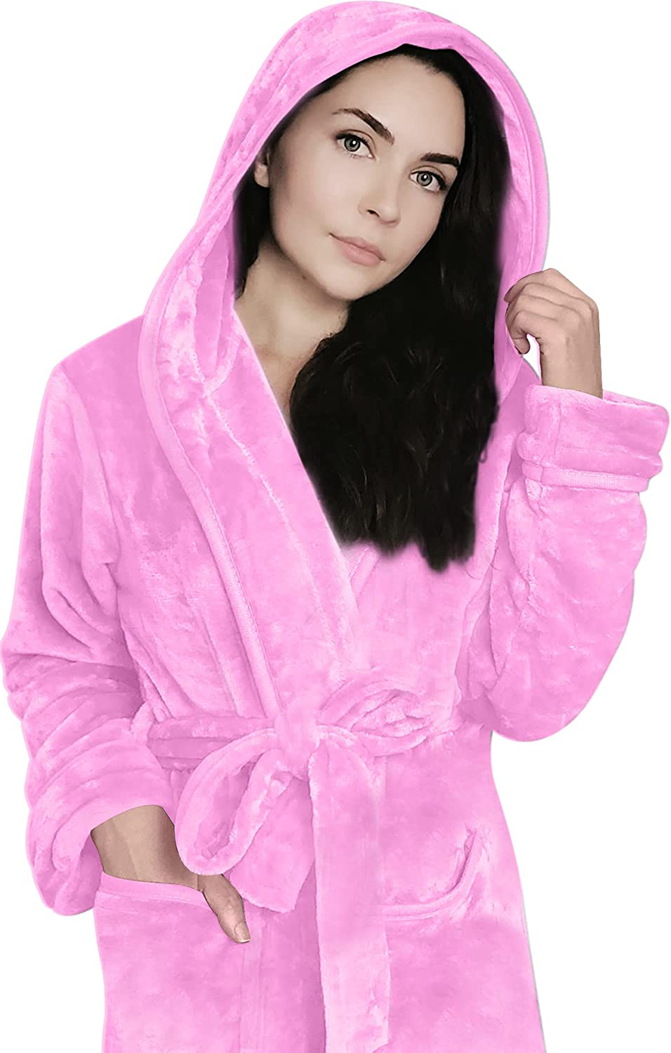 NY Threads Women Fleece Hooded Bathrobe - Plush Long Robe Apparel & Accessories > Clothing > Sleepwear & Loungewear > Robes Kylie Max   