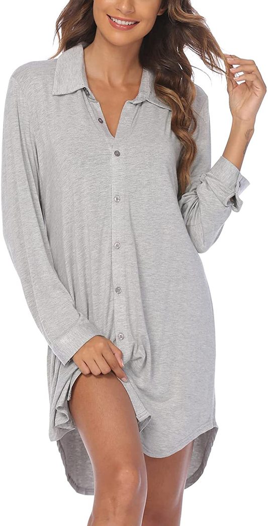 Ekouaer Button down 3/4 Sleeve & Long Sleeve Nightgown Boyfriend Sleepshirt Nightshirt Nightdress for Women Apparel & Accessories > Clothing > Sleepwear & Loungewear > Nightgowns Kylie Max   