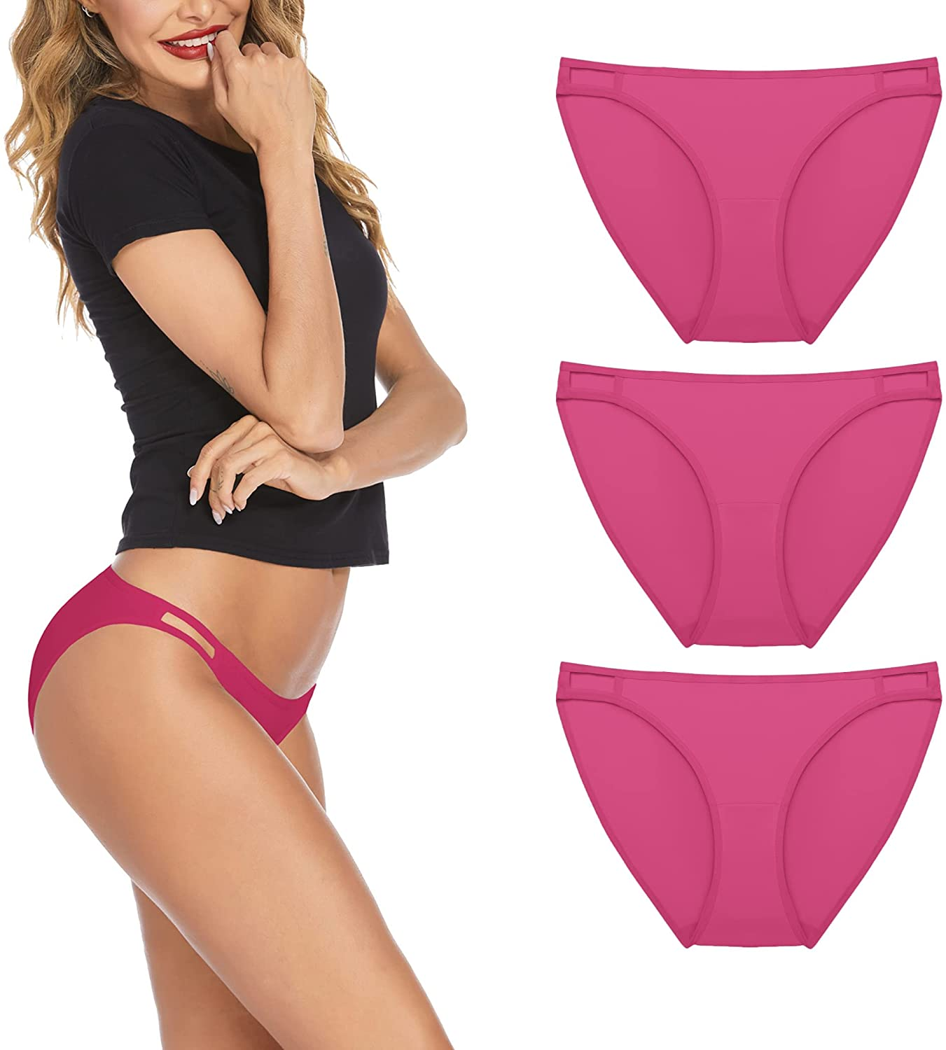 Ekouaer Sexy Ice Silk Bikini Underwear Panty Womens Seamless String Briefs Soft Stretch Breathable Invisible Panty 3 Pack Apparel & Accessories > Clothing > Underwear & Socks > Underwear Ekouaer   