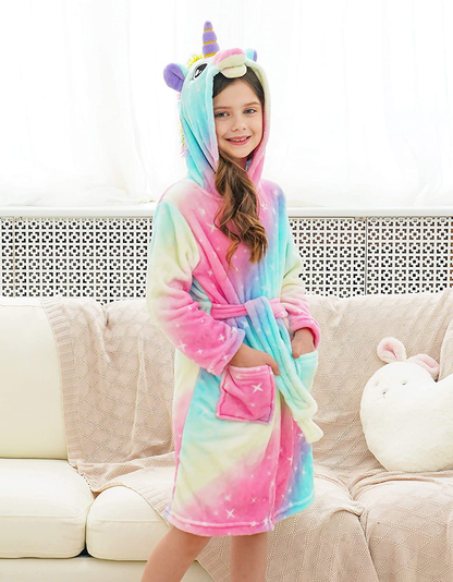 Doctor Unicorn Soft Unicorn Hooded Bathrobe Sleepwear Matching Slippers Girls Apparel & Accessories > Clothing > Sleepwear & Loungewear > Robes Kylie Max   