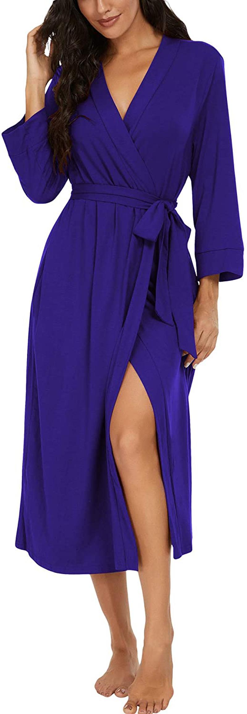 VINTATRE Women Kimono Robes Long Knit Bathrobe Lightweight Soft Knit Sleepwear V-Neck Casual Ladies Loungewear Apparel & Accessories > Clothing > Sleepwear & Loungewear > Robes VINTATRE   