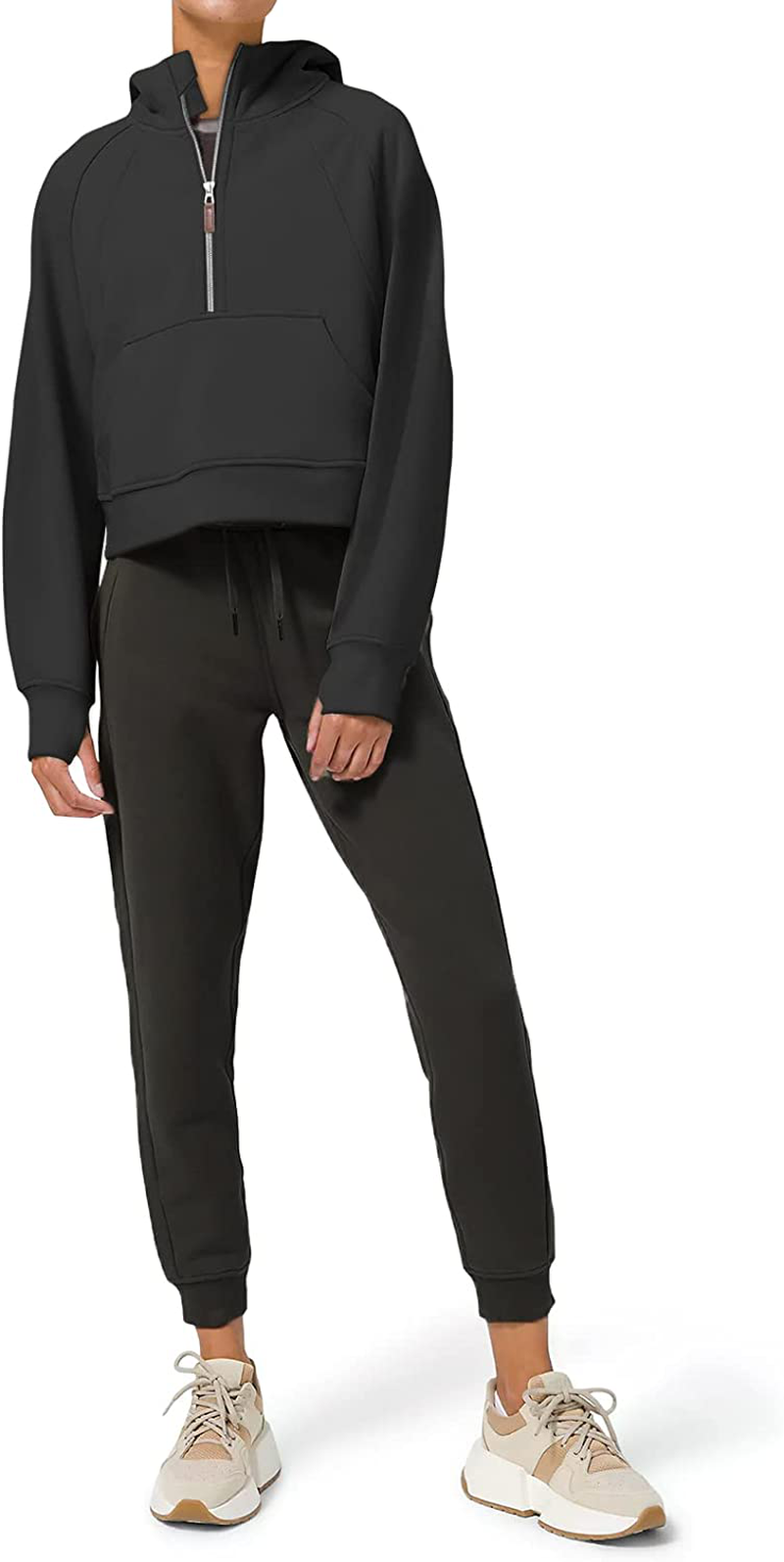 LASLULU Womens Hoodies Fleece Lined Collar Pullover 1/2 Zipper Sweatshirts Long Sleeve Crop Tops Sweater Thumb Hole Apparel & Accessories > Clothing > Activewear Kylie Max   