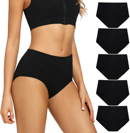 POKARLA Women'S Cotton Stretch Underwear Ladies Mid-High Waisted Briefs Panties 5-Pack Apparel & Accessories > Clothing > Underwear & Socks > Underwear POKARLA Black 5X-Large 