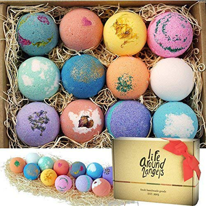 LifeAround2Angels Bath Bombs Gift Set 12 USA made Fizzies, Shea & Coco Butter Dry Skin Moisturize, Perfect for Bubble & Spa Bath. Handmade Birthday Mothers day Gifts idea For Her/Him, wife, girlfriend Arts & Entertainment > Party & Celebration > Gift Giving Lifearound2angels   