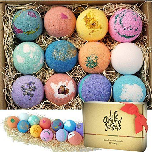 LifeAround2Angels Bath Bombs Gift Set 12 USA made Fizzies, Shea & Coco Butter Dry Skin Moisturize, Perfect for Bubble & Spa Bath. Handmade Birthday Mothers day Gifts idea For Her/Him, wife, girlfriend Arts & Entertainment > Party & Celebration > Gift Giving Lifearound2angels   