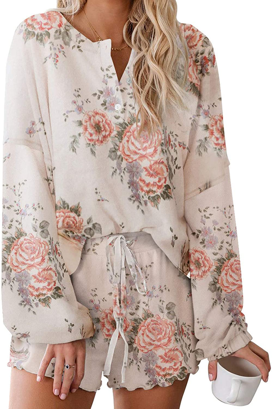 Century Star Women Pajamas Tie Dye Print Long Sleeve Shirt Elastic Drawstring Shorts 2 Piece Set Sleepwear Loungewear Apparel & Accessories > Clothing > Sleepwear & Loungewear > Pajamas Kylie Max   