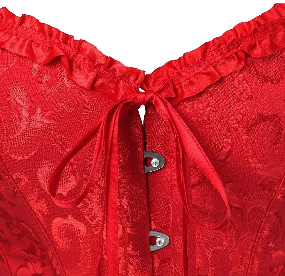 Women'S Lacing Corset Top Satin Floral Boned Overbust Body Shaper Bustier Apparel & Accessories > Clothing > Underwear & Socks > Lingerie SHYMMUO   