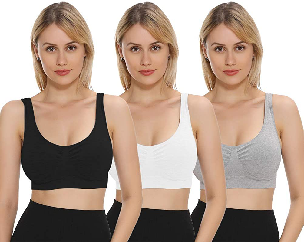 JOJOANS 1/3 Pack Sports Bras for Women - Seamless Workout Yoga Bra Stretchy Comfort Sleep Bra with Removable Pads Apparel & Accessories > Clothing > Underwear & Socks > Bras Kylie Max   