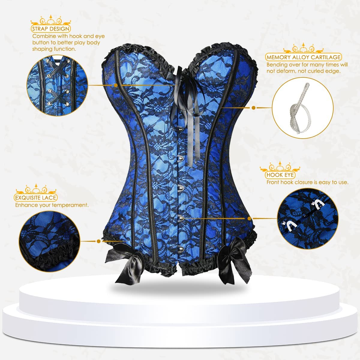 Loboo Idea Women'S Lace up Boned Overbust Corset Bustier Bodyshaper Top, Trim Corset Overbust Waist Cincher Bustier Top Apparel & Accessories > Clothing > Underwear & Socks > Lingerie Loboo Idea   