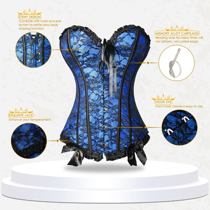Loboo Idea Women'S Lace up Boned Overbust Corset Bustier Bodyshaper Top, Trim Corset Overbust Waist Cincher Bustier Top Apparel & Accessories > Clothing > Underwear & Socks > Lingerie Loboo Idea   
