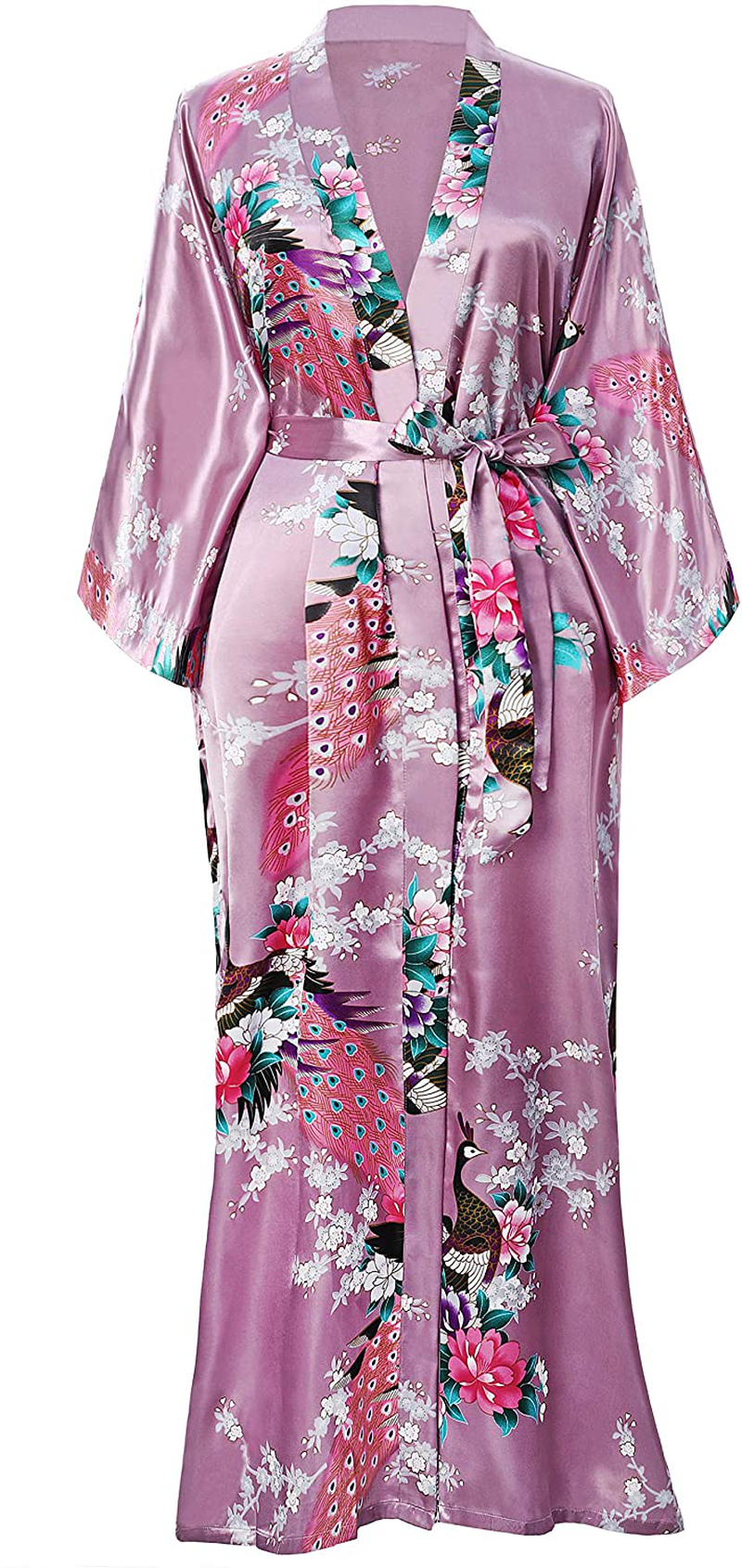BABEYOND Women'S plus Size Kimono Robe Long Robes with Peacock and Blossoms Printed plus Size Kimono Outfit Apparel & Accessories > Clothing > Sleepwear & Loungewear > Robes KYLIE MAX   