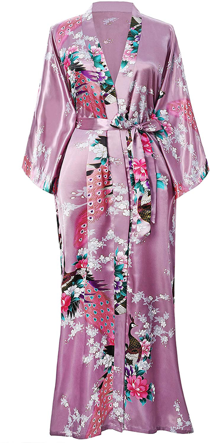 BABEYOND Women'S plus Size Kimono Robe Long Robes with Peacock and Blossoms Printed plus Size Kimono Outfit Apparel & Accessories > Clothing > Sleepwear & Loungewear > Robes KYLIE MAX   