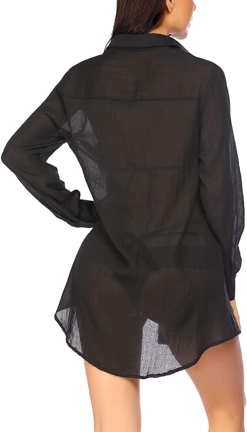 Ekouaer Button down Sleep Shirts for Women Sheer Long Sleeve Boyfriend Nightshirt S-XXL Apparel & Accessories > Clothing > Sleepwear & Loungewear > Nightgowns Kylie Max   