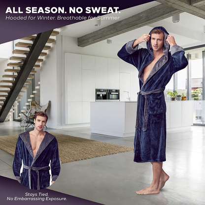 LOTUS LINEN Mens Plush Robe, Soft Hooded Long Robes for Men, Luxury Mens Bathrobes Apparel & Accessories > Clothing > Sleepwear & Loungewear > Robes Kylie Max   