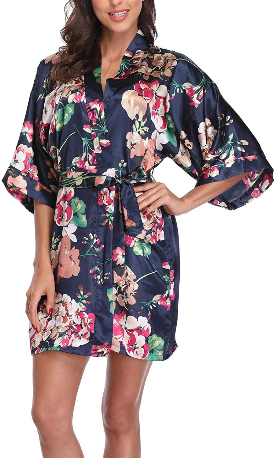 Season Dressing Women Floral Robes Bridesmaids Short Satin Kimono Sleepwear for Wedding Party Apparel & Accessories > Clothing > Sleepwear & Loungewear > Robes season dressing   