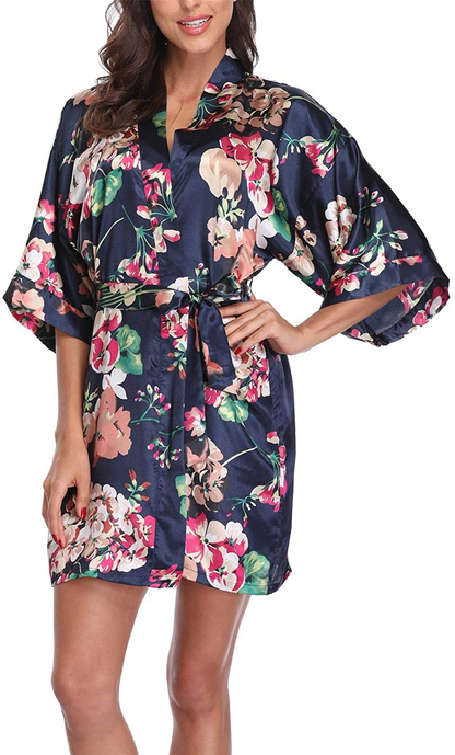 Season Dressing Women Floral Robes Bridesmaids Short Satin Kimono Sleepwear for Wedding Party Apparel & Accessories > Clothing > Sleepwear & Loungewear > Robes season dressing   