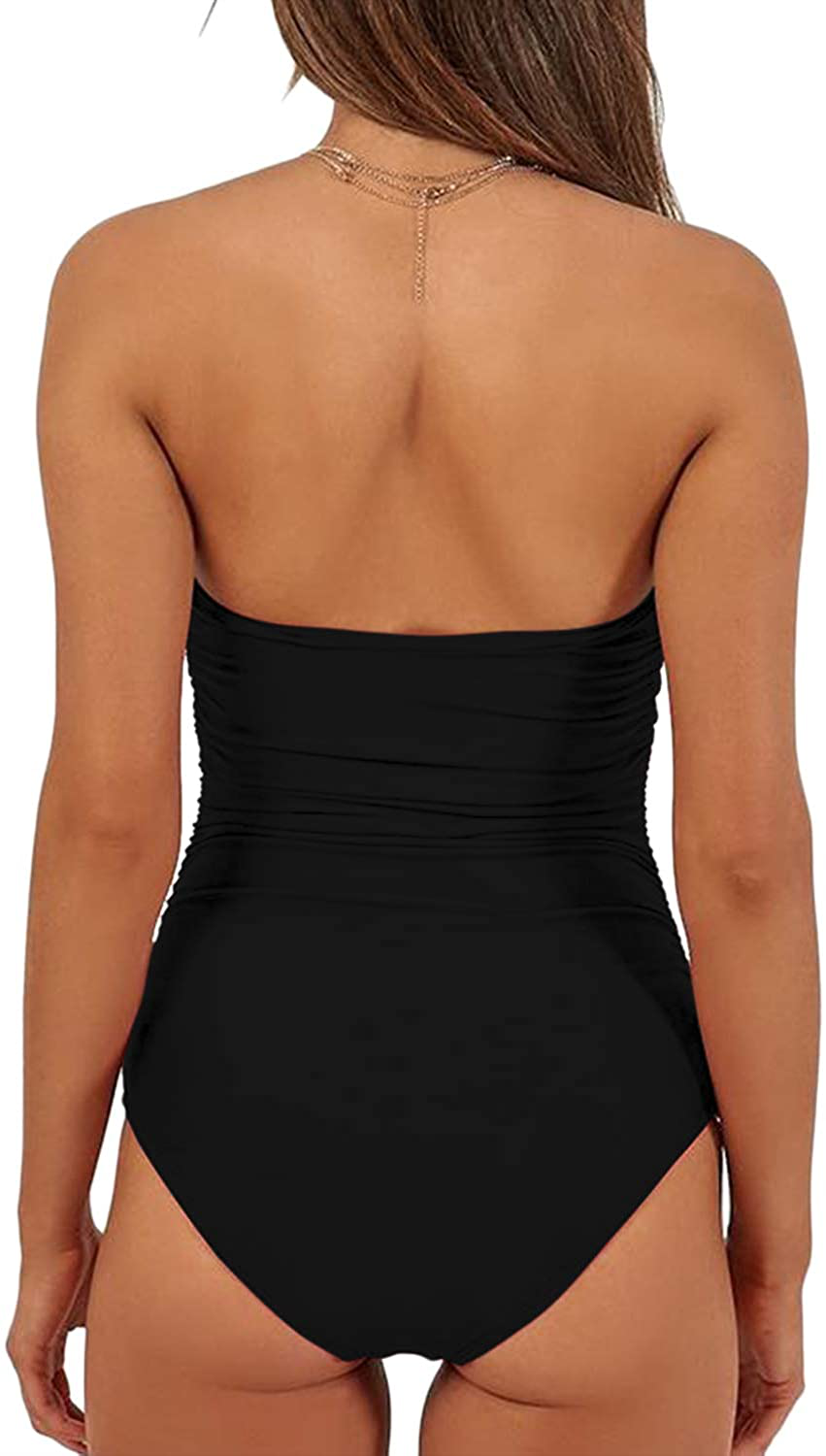 QINSEN Womens Sexy Strapless Tie Knot Front High Waist One Piece Swimsuit Apparel & Accessories > Clothing > Swimwear Kylie Max   