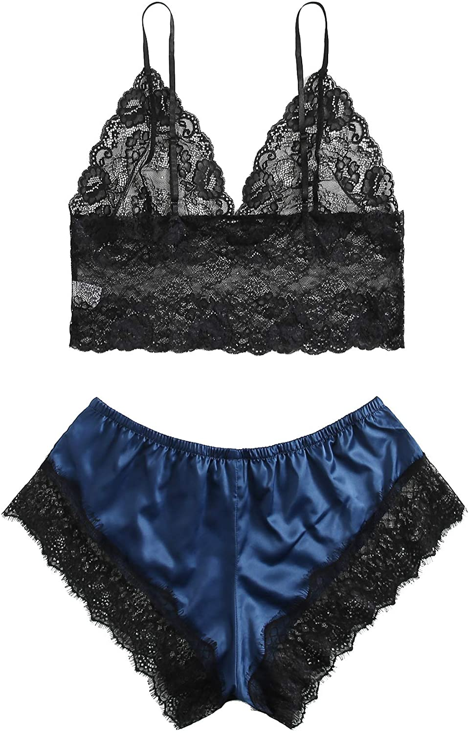 SOLY HUX Women'S plus Size Spaghetti Strap Lace Trim Bralette and Shorts Sleepwear Pajama Lingerie Set Apparel & Accessories > Clothing > Underwear & Socks > Lingerie KYLIE MAX   