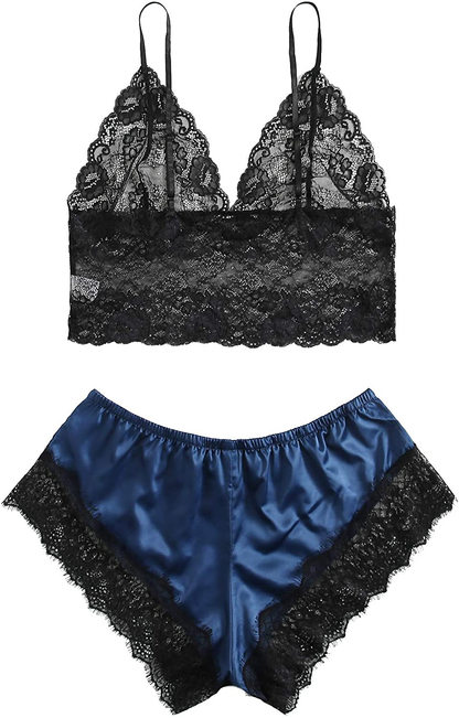 SOLY HUX Women'S plus Size Spaghetti Strap Lace Trim Bralette and Shorts Sleepwear Pajama Lingerie Set Apparel & Accessories > Clothing > Underwear & Socks > Lingerie KYLIE MAX   